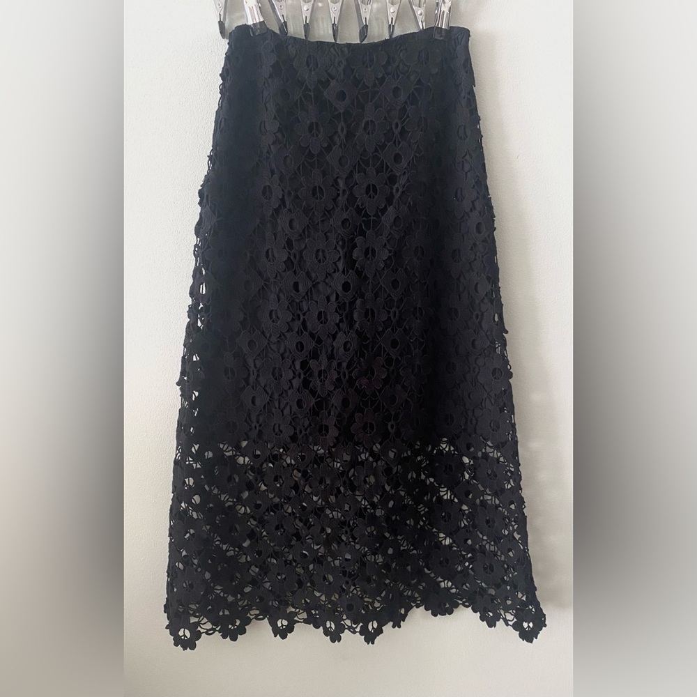 Sandro Skirt Midi high-waisted side seam concealed zipper Lining Lace sz 2 - Picture 5 of 5